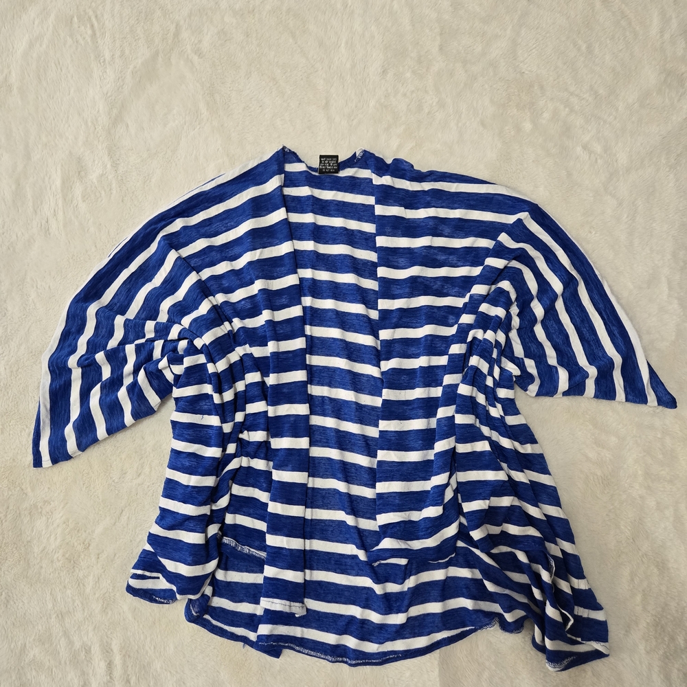 Blue and White Striped Light Weight Kimono Style Cardigan